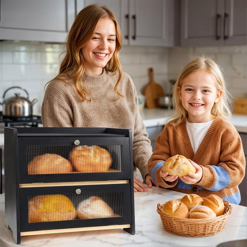 IDALIO Bread Box For Kitchen Countertop, Black Breadbox, Bread Boxes for Kitchen Counter Organizer Decor Storage, Wooden Storage Box Breadbox, Housewarming Birthday Wedding Christmas Gift - Image 3
